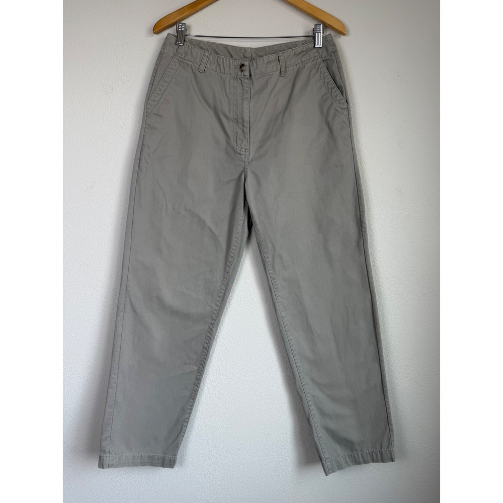 LL Bean Womens Cotton Khaki Pants 12 Beige High Rise Straight Leg Chino Trousers